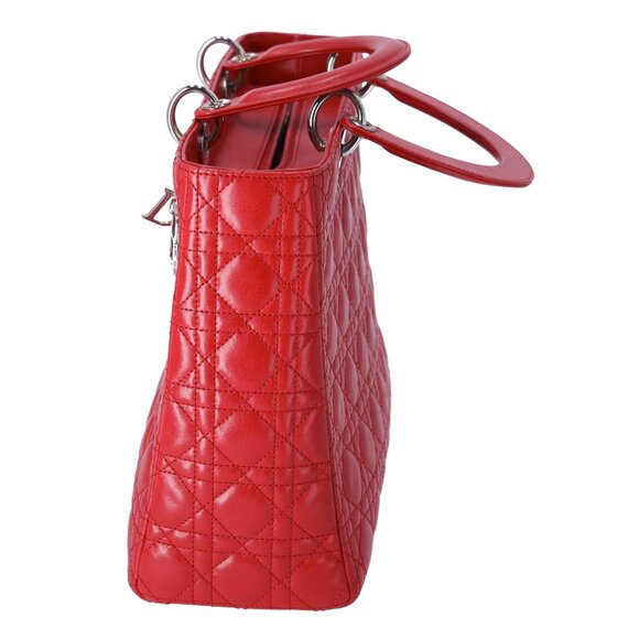 Christian Dior Lady Dior Large Bag Handbag Red Lambskin Quilted - Picture 5 of 10